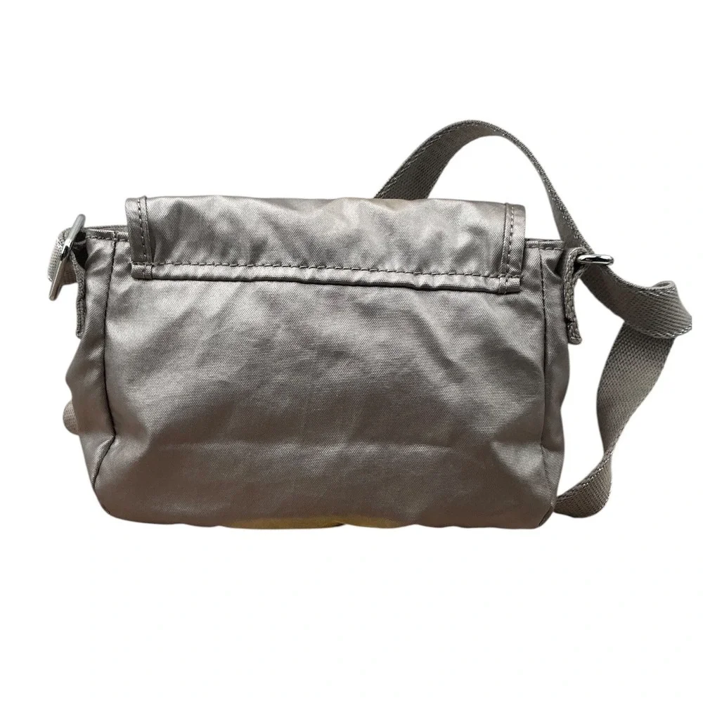 Kipling Metallic Pewter Nylon Crossbody Bag with‎ Monkey Keychain NWT